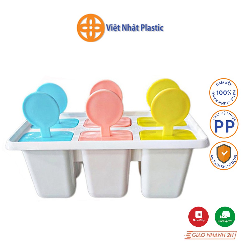 Khuôn làm kem 6 que nhựa Việt Nhật Plastic có nắp tay cầm tròn nhiều màu sắc