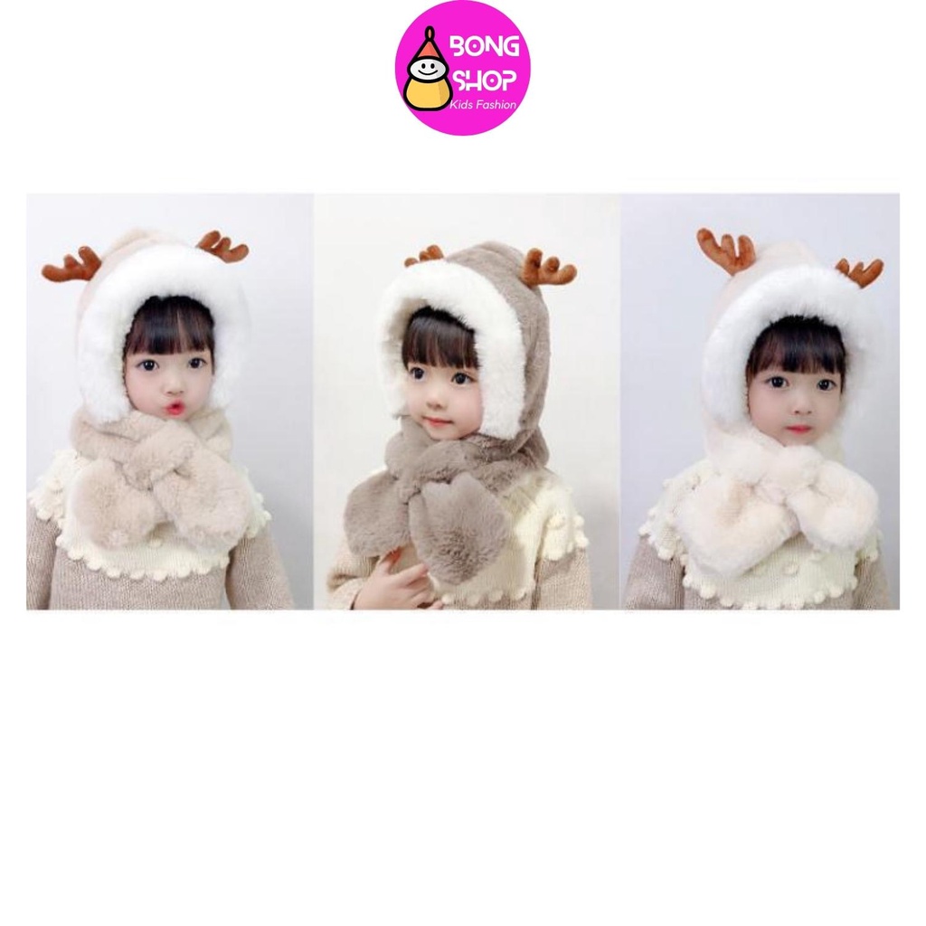 Mũ lông kèm khăn cho bé từ 1- 3t hình sừng hươu