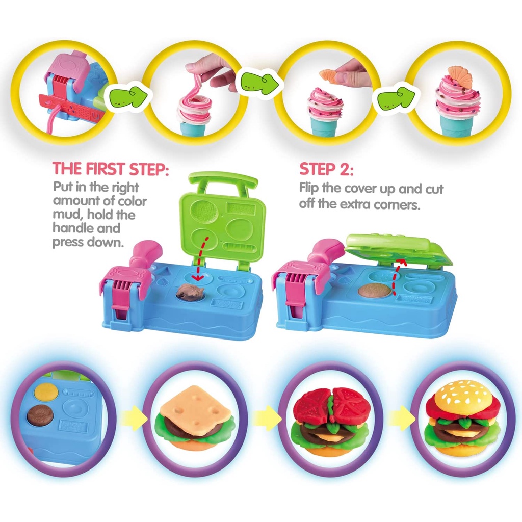 Đồ chơi đất nặn playdoh -Bộ Đồ Chơi Máy Làm Kem Ice cream, Mì, Bún,... Bằng Đất Nặn Đầy Màu Sắc Sống Động An Toàn