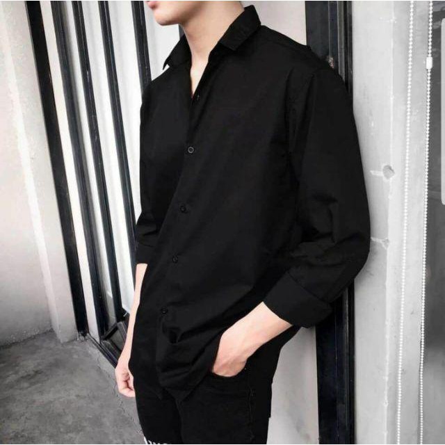 Áo sơ mi nam nữ dài tay Unisex Basic màu trắng và đen sơ mi lụa học sinh mịn mát form rộng suông