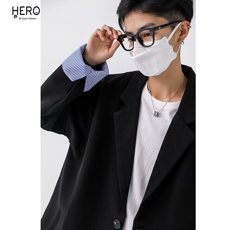 Mặc gì đẹp: Áo blazer nam form rộng MrHero phối cổ tay sành điệu Hàn Quốc Thời trang nam M.RO màu be đen- BZ12