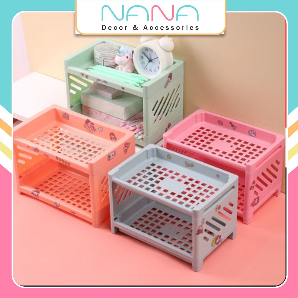 Kệ Nhựa 2 Tầng 🌞SIZE LỚN + KÈM STICKER🌞Kệ Nhựa Mini Đựng Đồ, Kệ Decor Bàn Học, Bàn Làm Việc Đa Năng