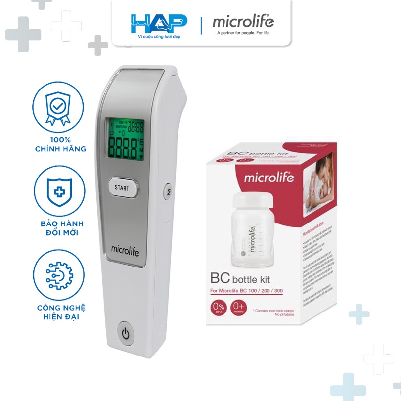 COMBO Máy hút sữa cơ Microlife BC 100 Soft và Nhiệt kế điện tử đo trán Microlife FR 1MF1 (NC 150)