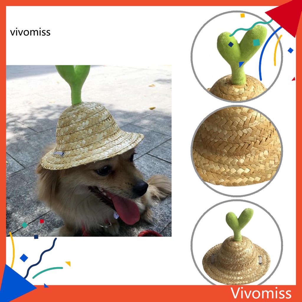 Nón Rơm Đan Kèm Dây Đeo Có Thể Điều Chỉnh Dành Cho Cún Cưng