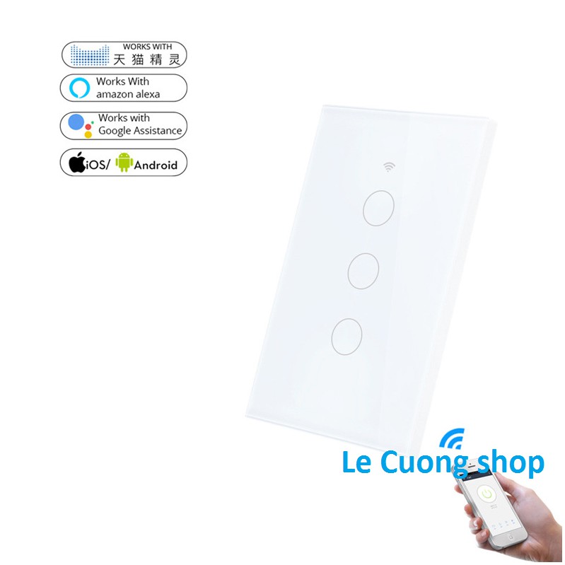 Công Tắc Wifi Smart Switch (Công Tắc Cảm Ứng Âm Tường 3 Kênh Điều Khiển) ,app Smart Life,TUYA,nhà thông minh