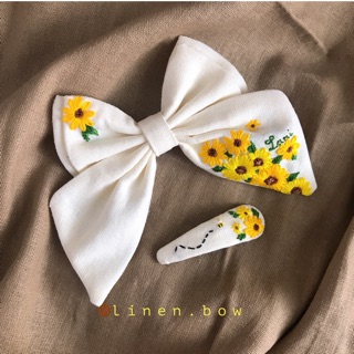 Nơ linen thêu hoa hướng dương