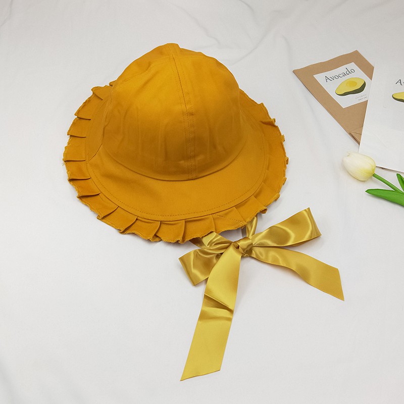 Nón Tai Bèo Cột Dây Xếp Ly Nhỏ Phong Cách Hàn Quốc Nhật Bản Dễ Thương Cho Nữ