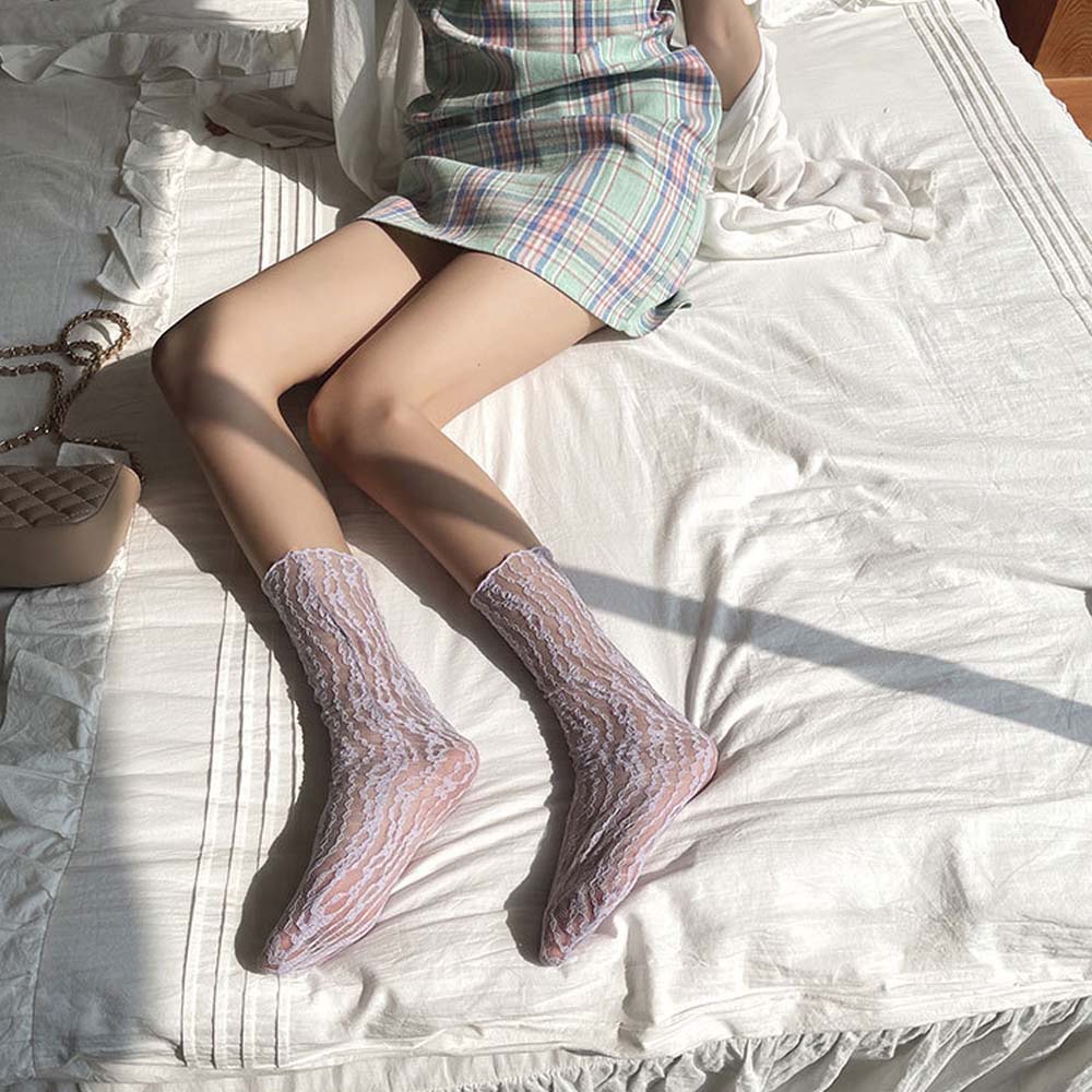 Tất lưới xuyên thấu siêu mỏng họa tiết hoa nhiều màu sắc phong cách lolita