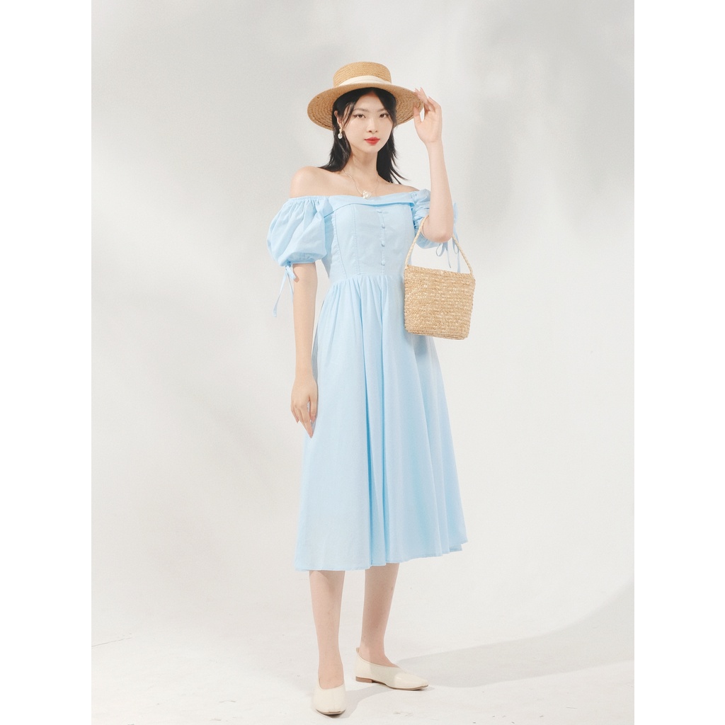 THE19CLUB - Váy linen trễ vai nơ tay 2 màu sắc - MAEVE DRESS