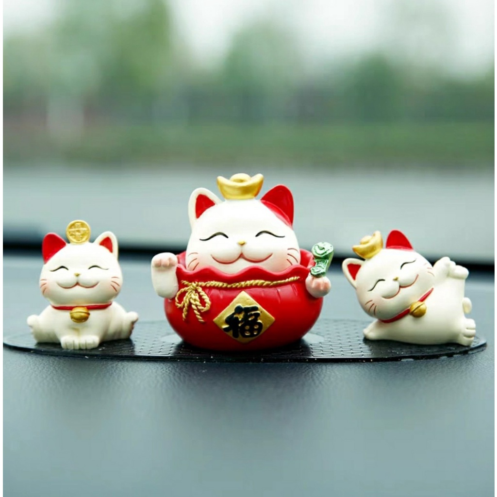 Sét Decor mèo thần tài lúc lắc trang trí taplo ô tô, xe hơi, bàn làm việc...