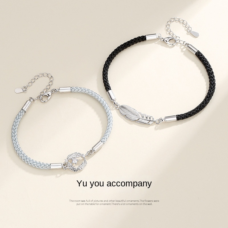 Vòng Tay Dây Bện Phối Lông Vũ Thời Trang Cho Cặp Đôi