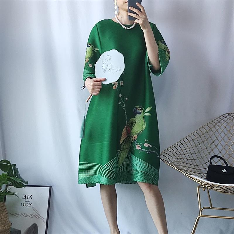 Đầm Tay Dài Dáng Rộng In Họa Tiết Hoa Và Chim Phong Cách Trung Quốc Thời Trang Mùa Thu Cho Nữ