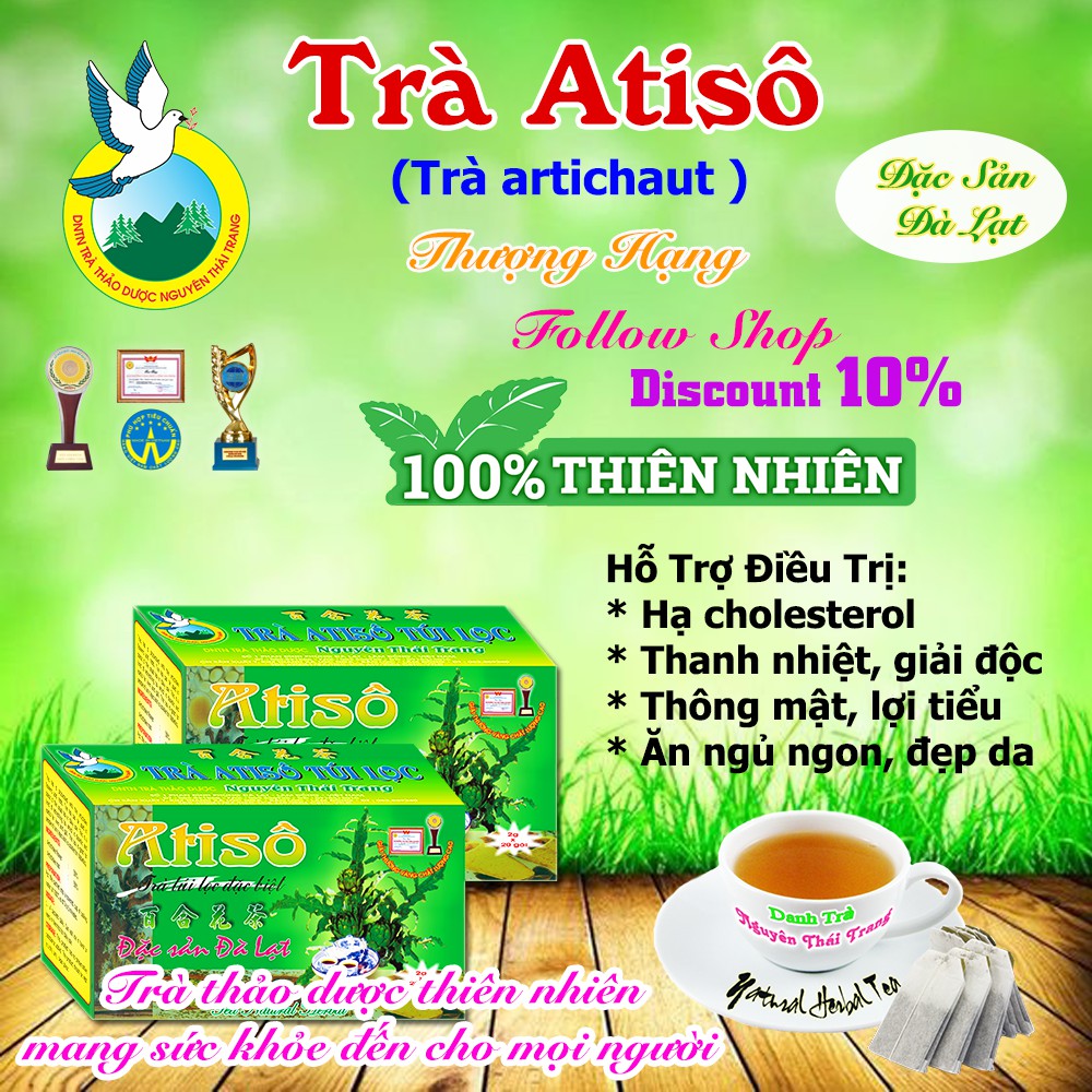 Trà Atisô (Artichoke Tea) Giúp Ăn Ngủ Ngon- Da Mặt Mịn Màng (Hộp 20Túi Lọc X 2g)- Nguyên Thái Trang - Loại Thượng Hạng