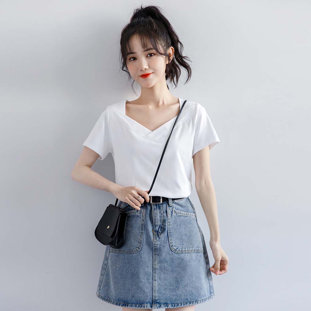 Áo thun nữ OKIMAC phông cộc tay cổ thuyền vải cotton màu trắng đen xanh tím đẹp phong cách ullzang thời trang nữ