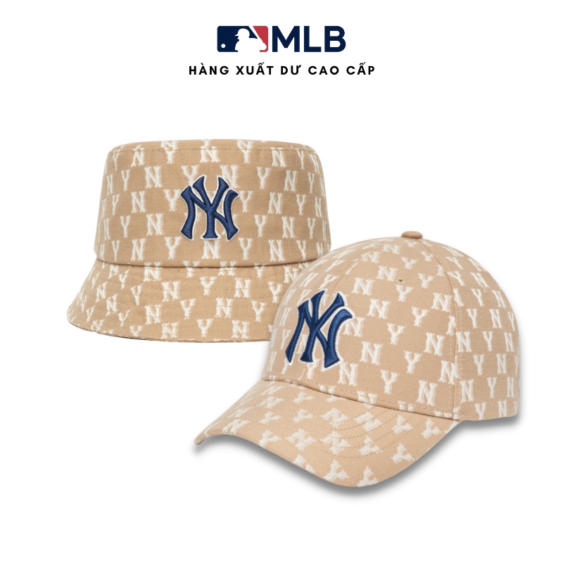 Mũ MLB dáng lưỡi trai và bucket thêu chữ NY hoạ tiết monogram hàng xuất dư cao cấp phong cách Hàn Quốc