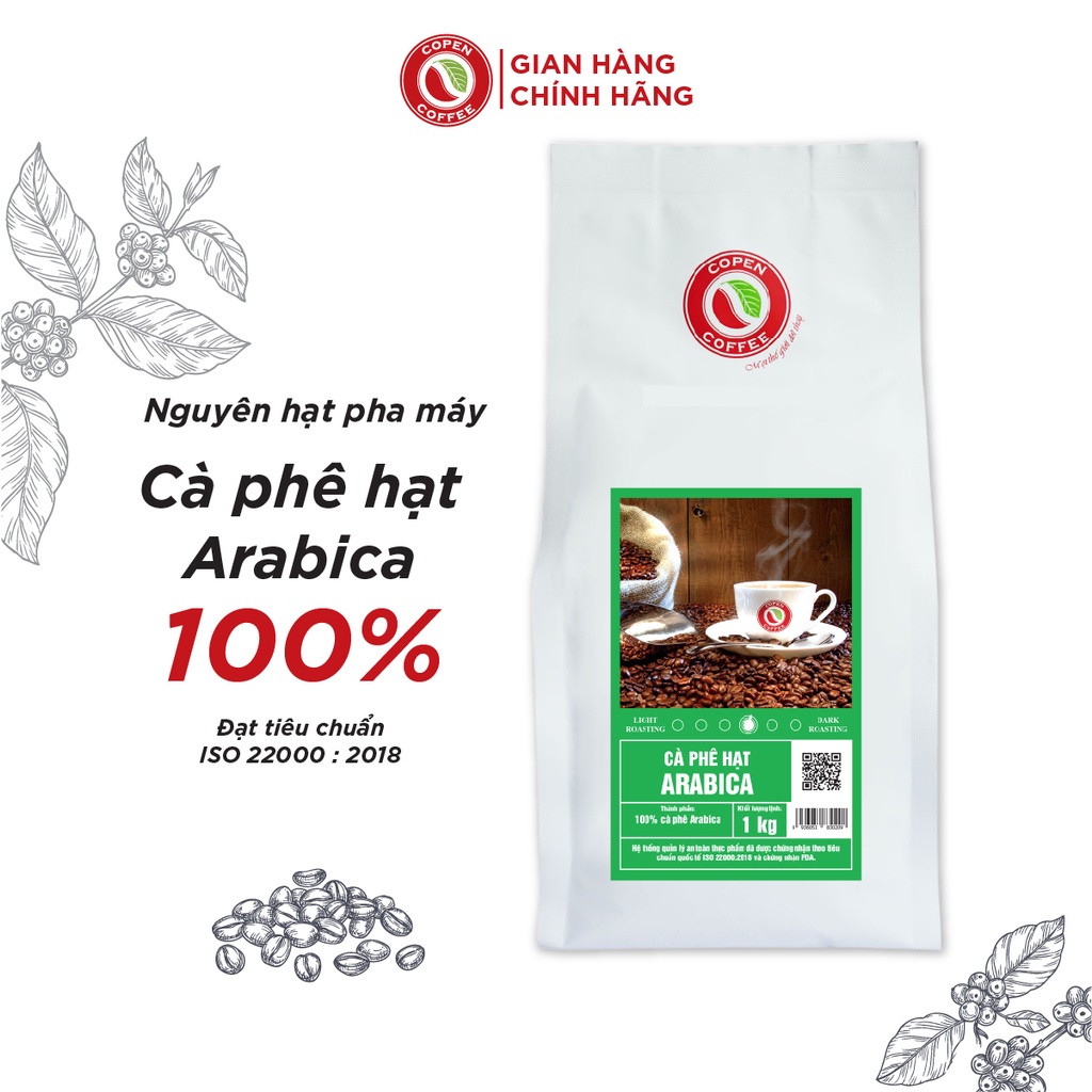 Cà phê Arabica Copen Coffee rang mộc, nguyên chất 100%, pha máy espresso, pha phin, 1 kg