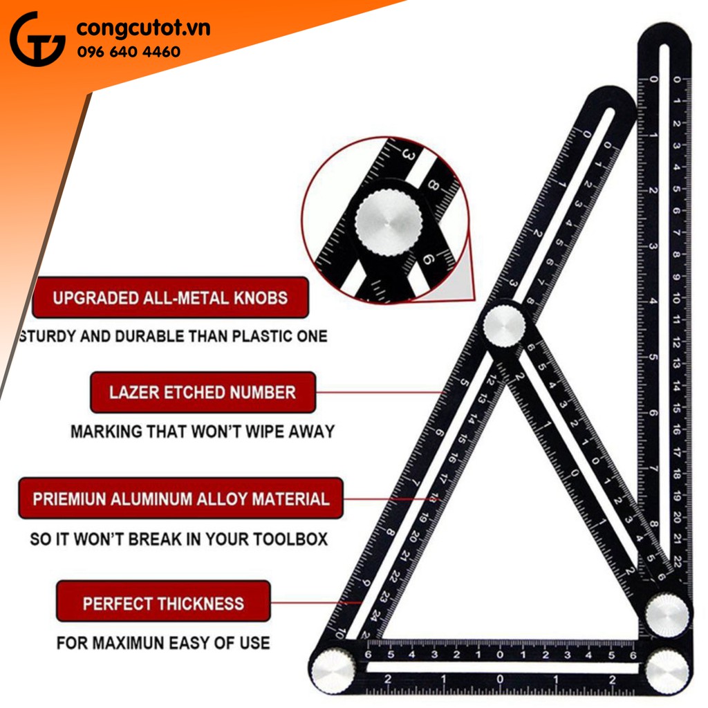 Thước đo 6 góc gấp kiêm định vị đa năng dễ sử dụng