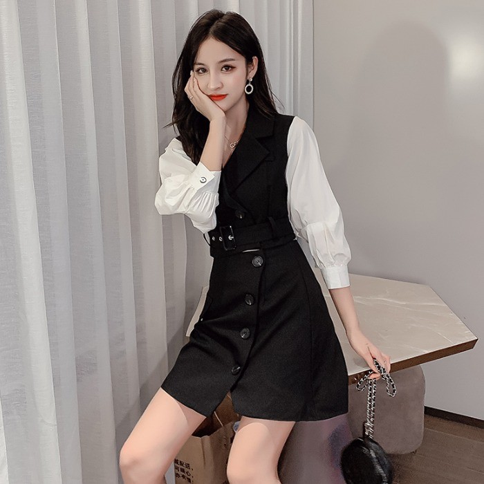 (s23) đầm Jumpsuit Hàn Quốc ulzzang công sở gồm áo và chân váy
