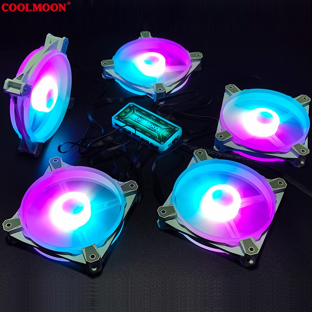 [ HÀ NỘI ] Quạt Tản Nhiệt, Fan Led ARGB Coolmoon &amp; Bộ Hub Coolmoon + điều khiển - Tặng kèm ốc vít