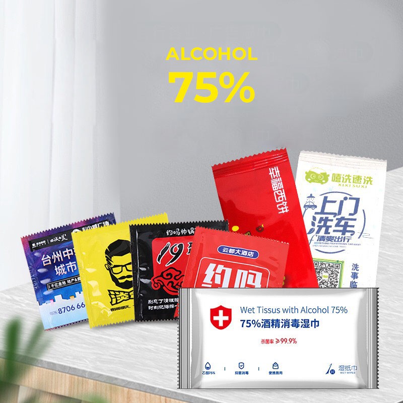 Combo 5 gói khăn giấy ướt cồn 70 độ mini dùng 1 lần rất tiện dụng khi đi chơi , du lịch