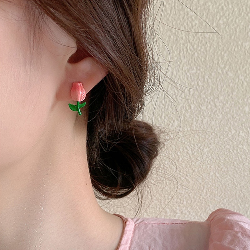 Bông Tai Hình Hoa Tulip Màu Hồng Ngọt Ngào Dễ Thương Cho Nữ