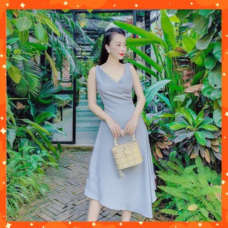 Đầm Xòe 🎁FREESHIP - HÀNG CAO CẤP🎁 Cổ Đắp Chéo Xẻ Đùi, FreeSize 40-60Kg