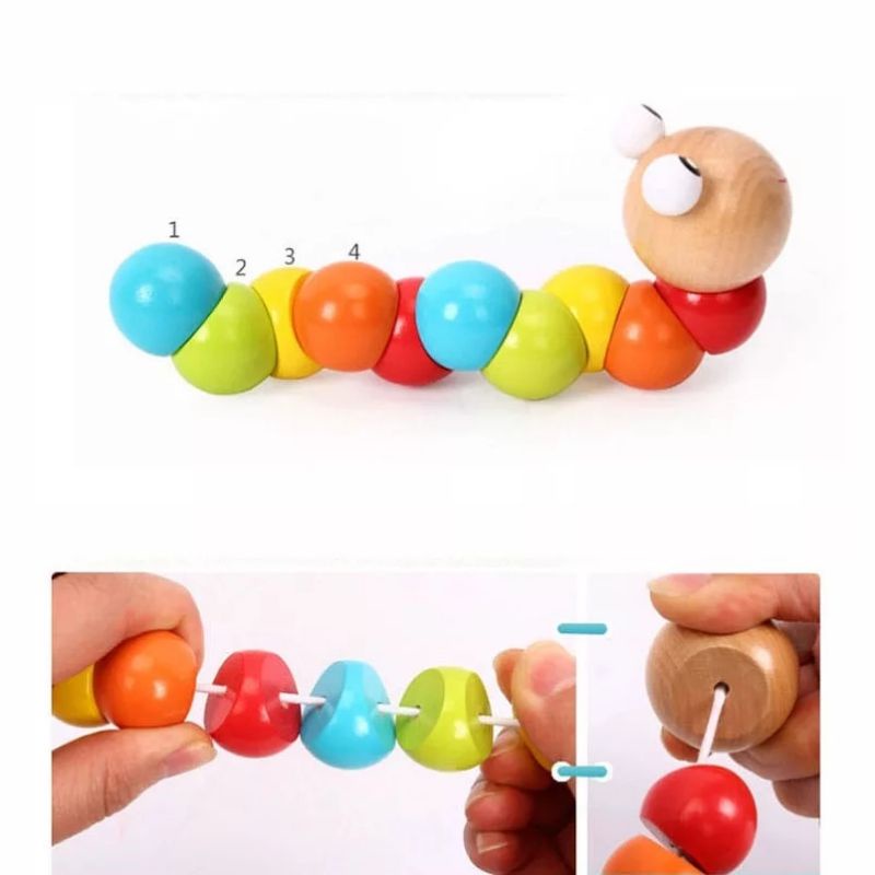 Đồ chơi con sâu gỗ uốn dẻo nhiều màu sắc đáng yêu cho bé