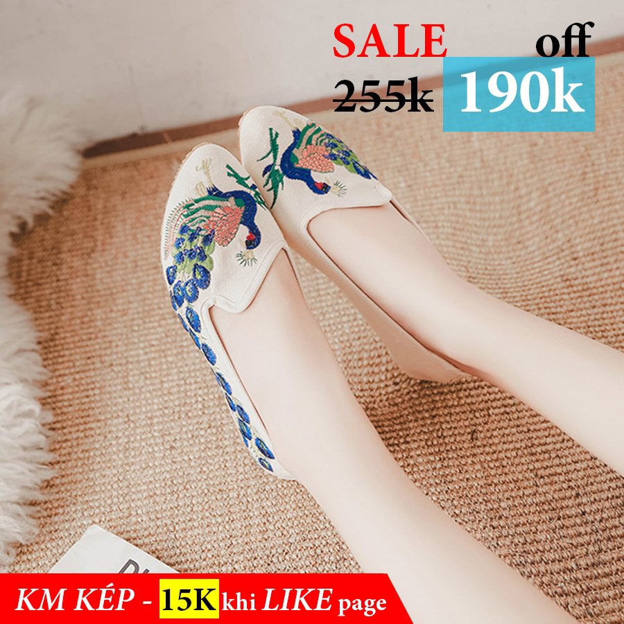giày thêu chim công đế thấp | BigBuy360 - bigbuy360.vn