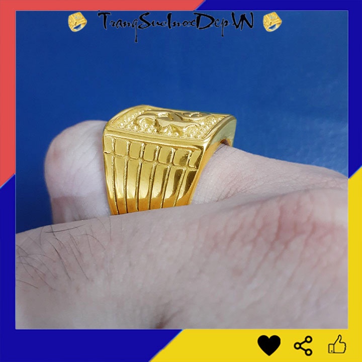 Nhẫn nam inox chữ phước màu vàng sáng đẹp, bền màu đem lại bình an, may mắn cho người đeo - Tặng hộp đựng xinh xắn