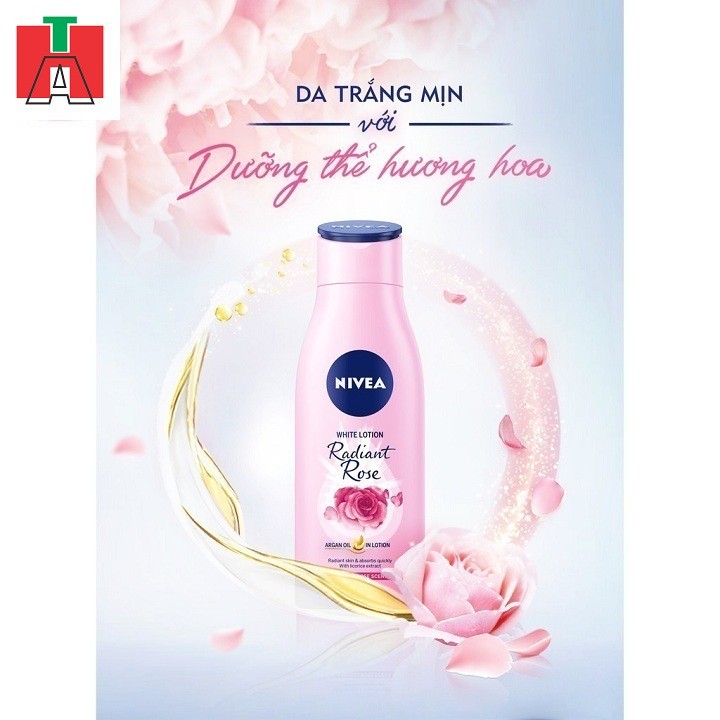 85706-Sữa dưỡng thể dưỡng trắng NIVEA hương hoa hồng Radiant Rose 200ml