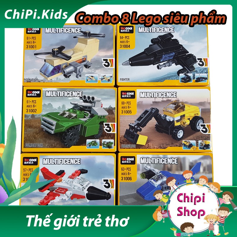 Bộ 8 hộp Lego lắp ghép 8 siêu phẩm máy bay du thuyền phi cơ xe địa hình máy xúc No.31001