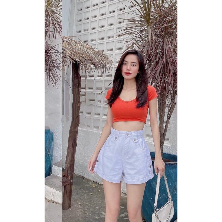 Quần sọt jean nữ lưng kiểu lât lai ảnh mẫu chụp thật