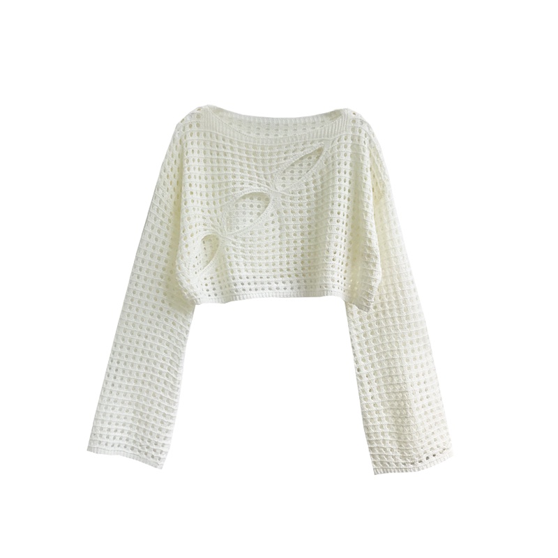 Áo croptop dệt kim QKOOLE tay loe dáng rộng rách cá tính phong cách Hàn Quốc thời trang cho nữ