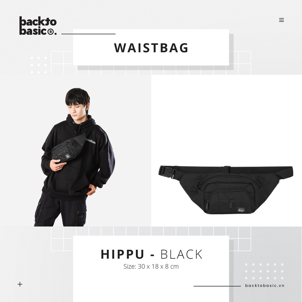 Túi bao tử - Túi đeo hông cao cấp Back To Basic - Hippu II màu trơn, chống thấm tốt, 11 ngăn