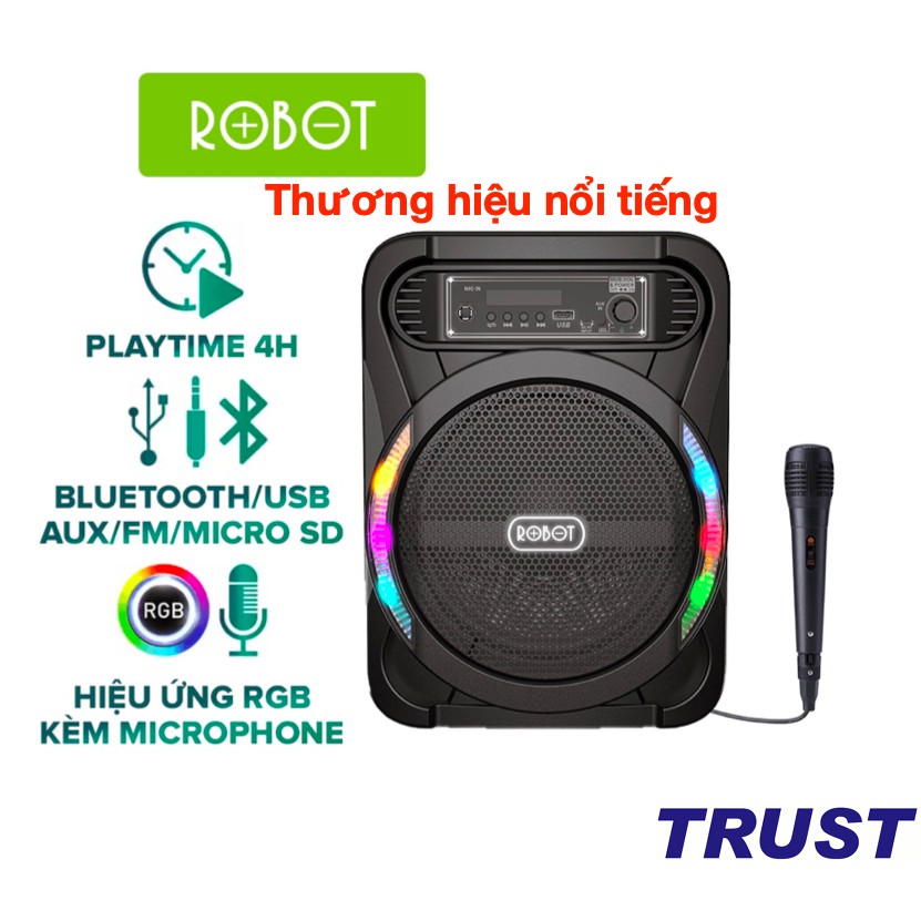 Loa Bluetooth Ngoài Trời ROBOT RB450 - Hiệu Ứng Đèn LED RGB - Kèm Micro Karaoke, Điều Khiển Hồng Ngoại - Công suất 20W