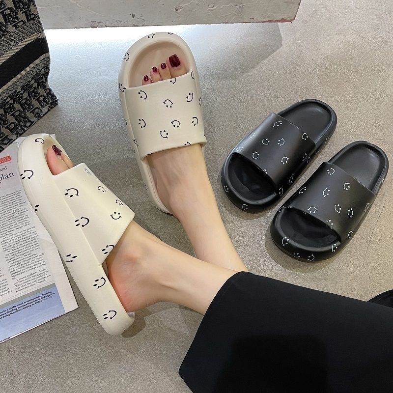 Dép quai ngang IELGY đế dày chống trượt in hình mặt cười thời trang cho nữ