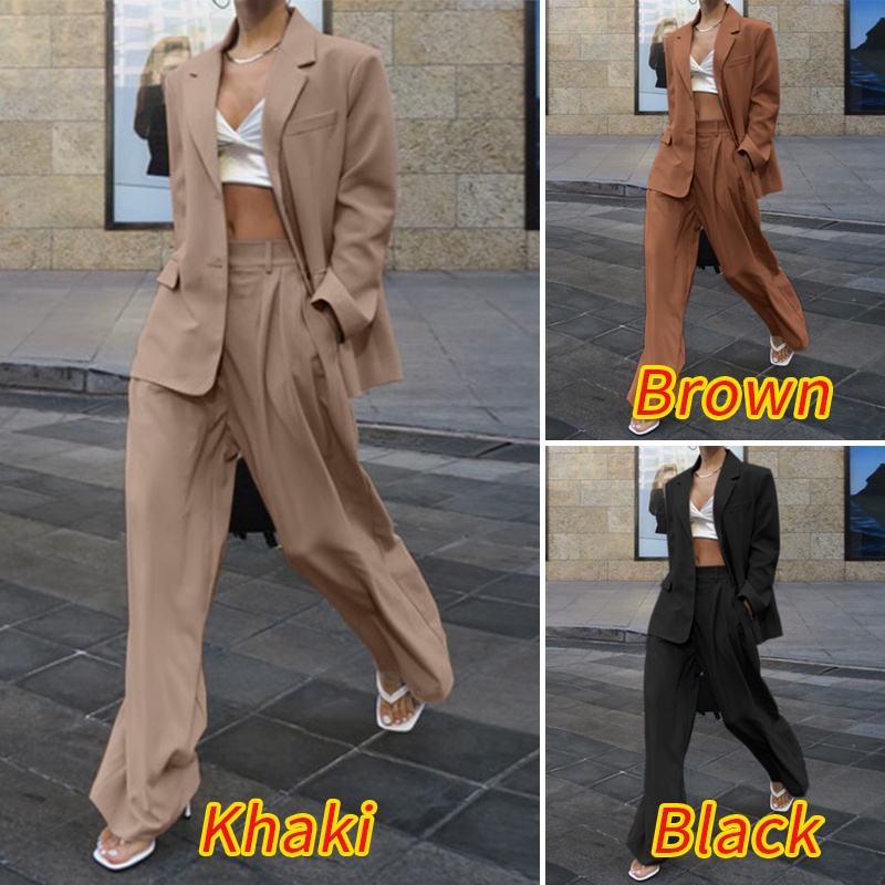 ZANZEA Set Áo Khoác Blazer + Quần Dài Lưng Thun Thời Trang Nữ