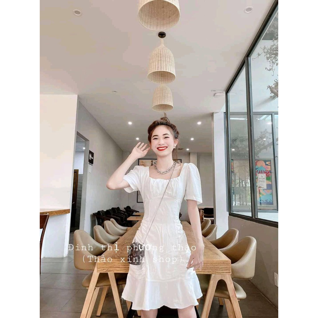 Váy cổ vuông tay ngắn váy cổ vuông CAMA SOTRE | BigBuy360 - bigbuy360.vn