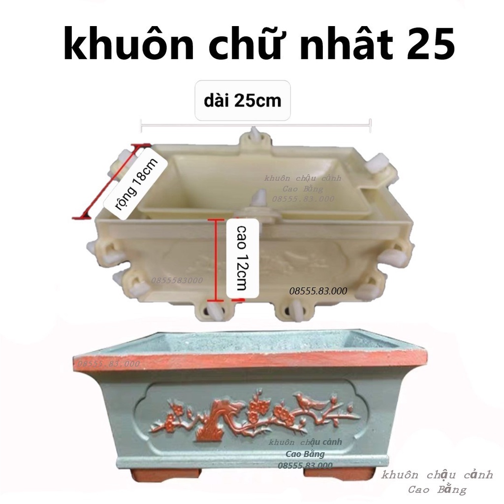 Khuôn đúc chậu cảnh chữ nhật 25 -Khuôn chậu Bonsai mini