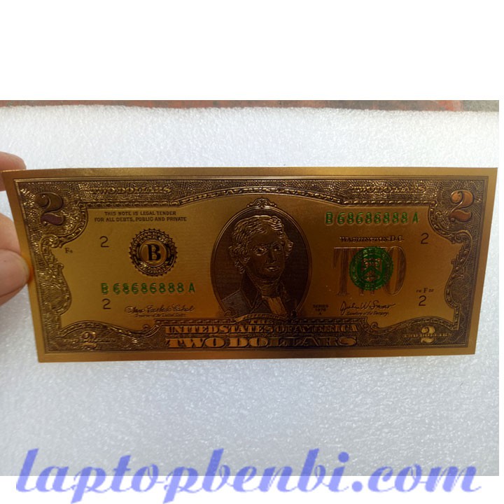 Tiền 2 usd mạ vàng plastic, series 68686888