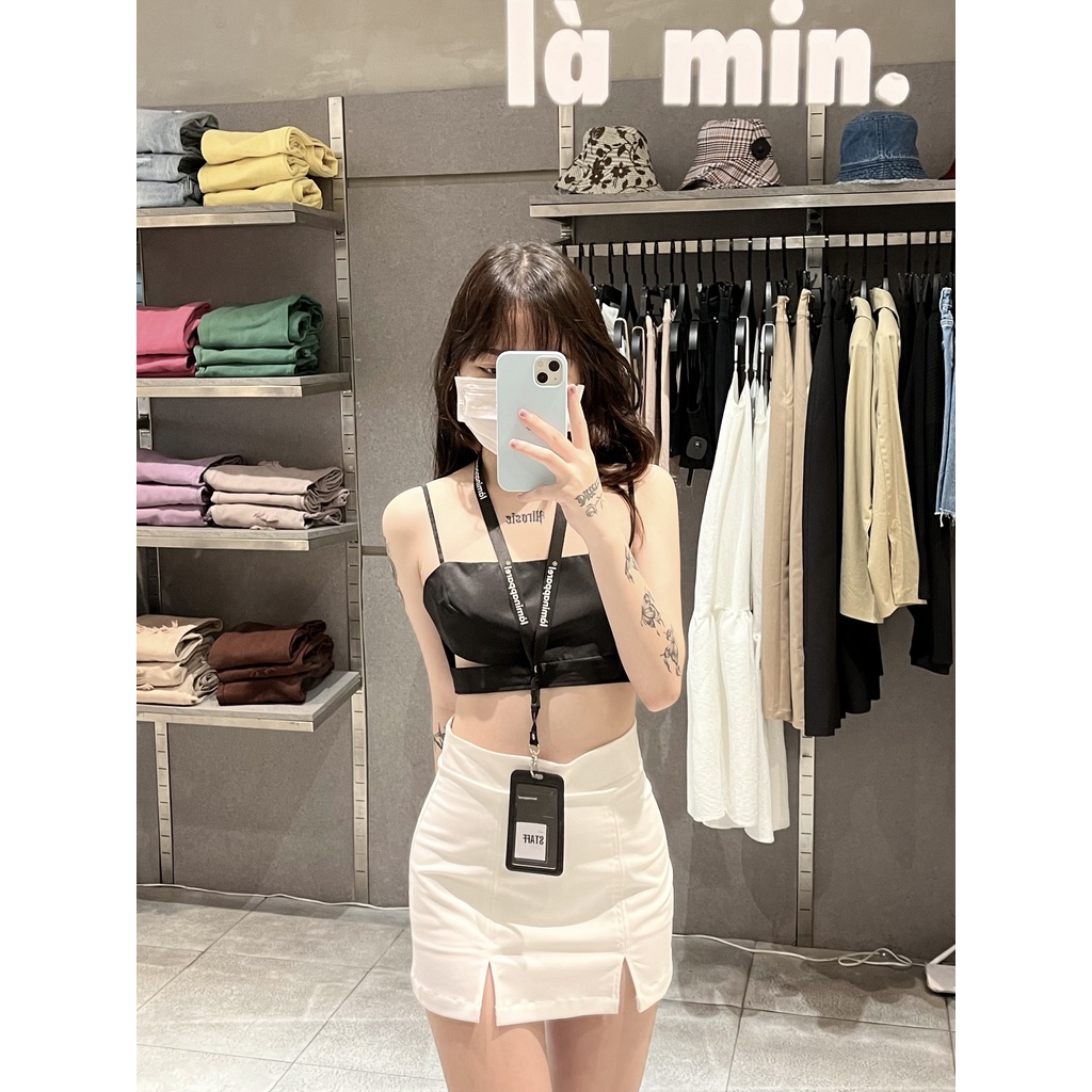 Áo croptop nylon cut-out eo, là min - NYLON CUTOUT BRA TOP