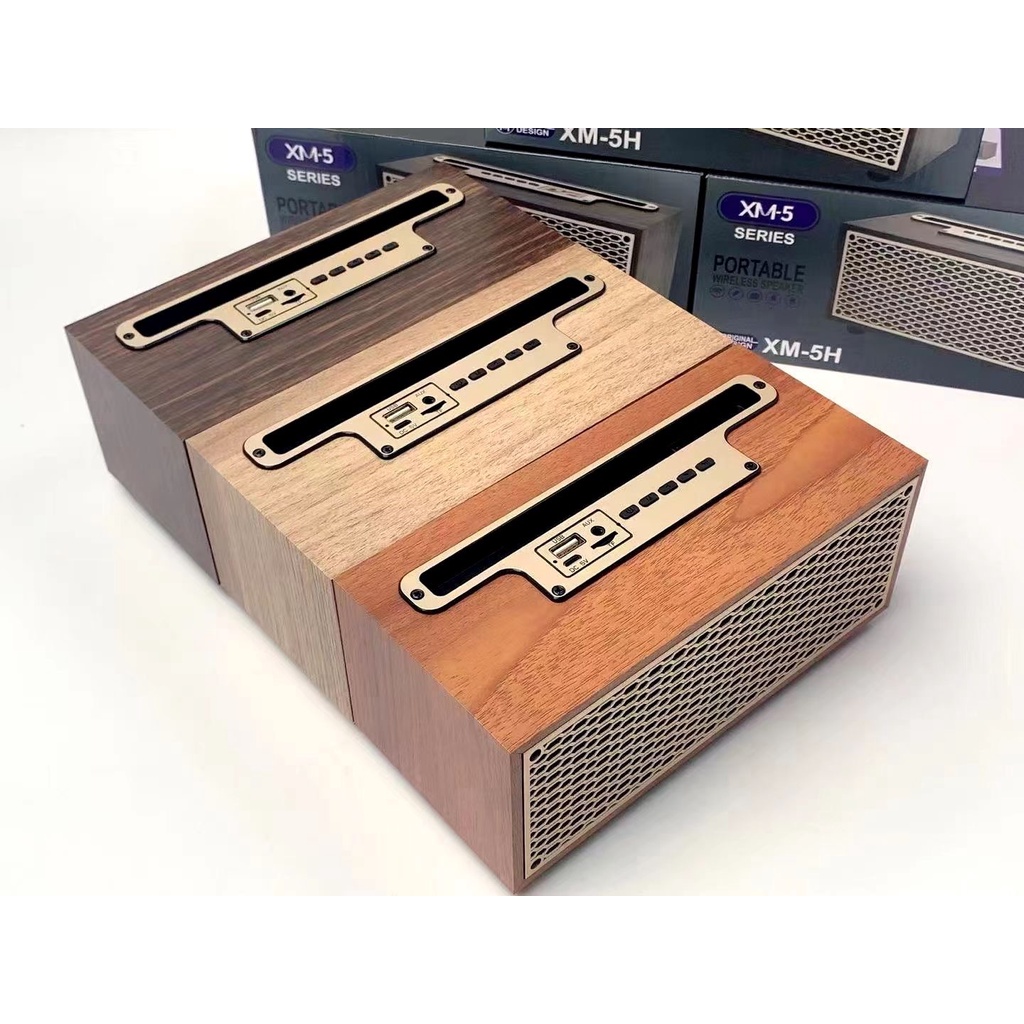 Loa Bluetooth XM-5H Vỏ Gỗ, Tặng Kèm Jack AUX 3.5,Công Suất 8W, Bass Trầm Ấm, Có Khe Giá Đỡ Điện Thoại Và Khe Cắm Thẻ Nhớ