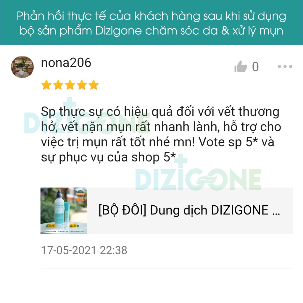 [COMBO Chăm sóc da mụn] Dung dịch Dizigone 300ml &amp; Kem Dizigone Nano Bạc - Kháng khuẩn, tái tạo da, ngừa thâm sẹo