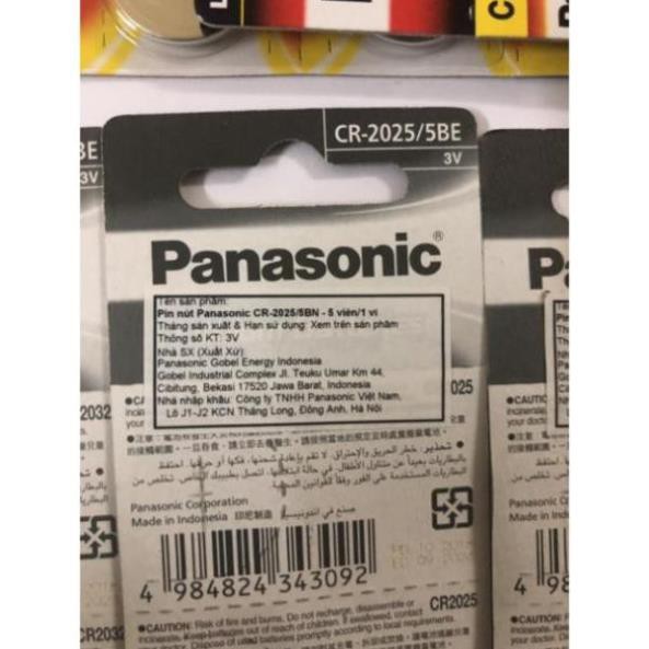 Vỉ 5 Viên Pin Panasonic CR2032 / CR2025 / CR2016 / CR1632 / CR1220 / CR1620 / CR1616 Pin 3V Lithium Made in Indonesia