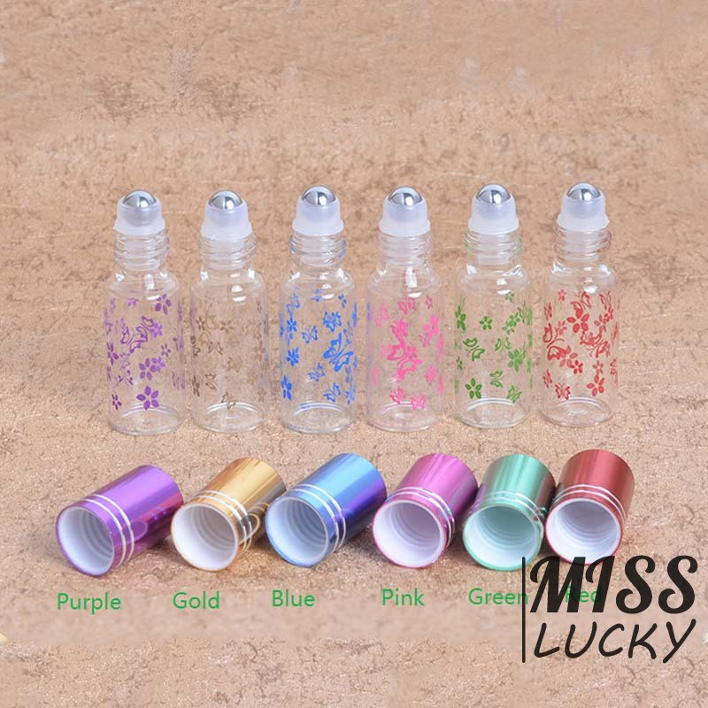 Chai đựng tinh dầu dung tích 5ml chất liệu thép không gỉ và thủy tinh họa tiết bướm xinh xắn