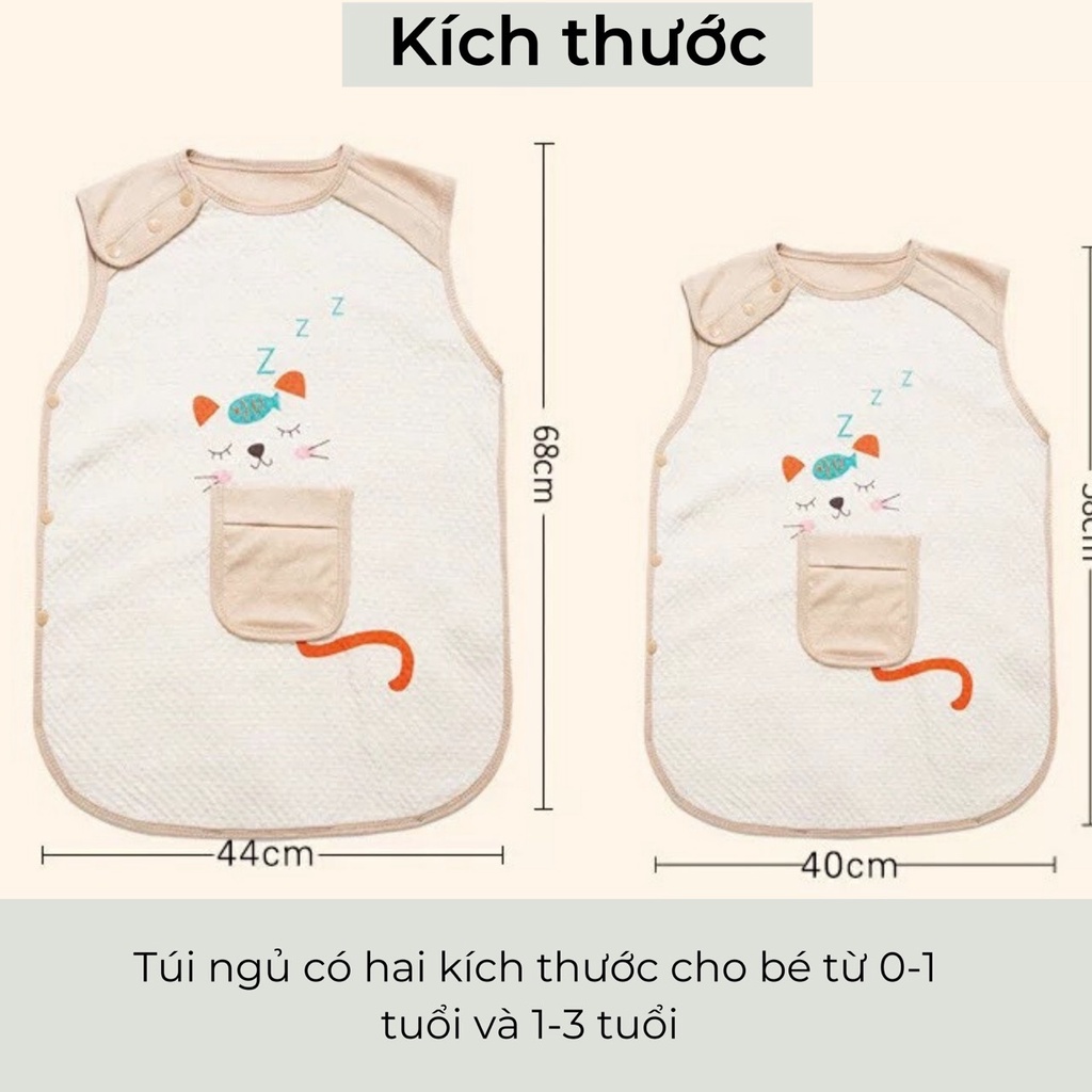 Túi ngủ hở chân thoáng lưng cho bé  chất liệu organic in hình hoạt hình kute dễ thương cho bé