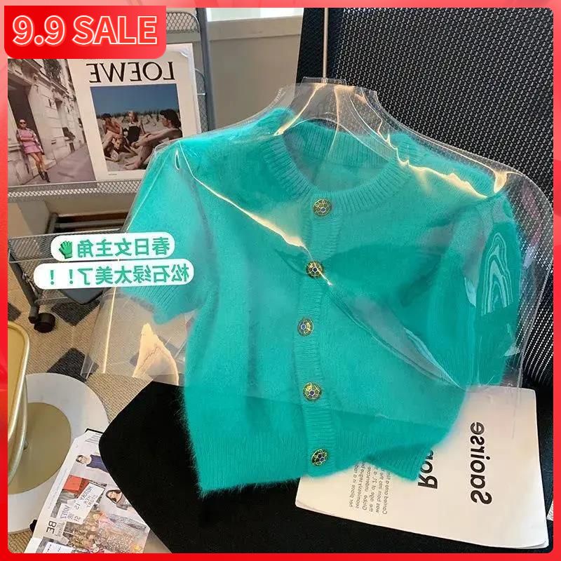 Áo khoác cardigan dáng ngắn tay ngắn mỏng mềm mại thời trang mùa xuân 2022 dành cho nữ