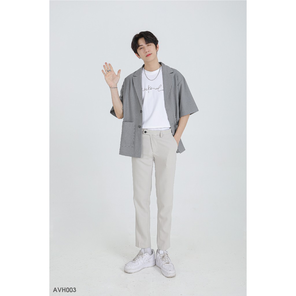Áo Blazer Xám Trơn Tay Lỡ Khoác Ngoài MANDO Chất Vải Tuytsi Cao Cấp Form Rộng Basic Unisex Thời Trang Hàn Quốc AVH003