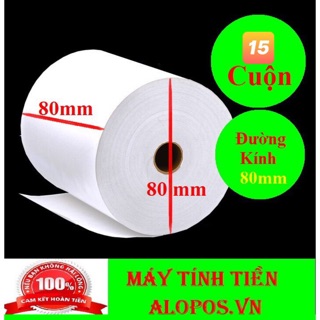 15 Cuộn Giấy In Nhiệt K80x80, Giấy In Bill K80x80 , Bọc Bạc Dán Tem