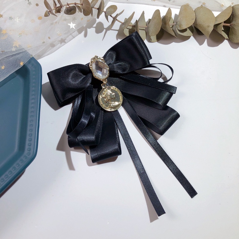 Nơ Cài Cổ Áo Màu Đen Đính Pha Lê Phong Cách Baroque Cổ Điển Kèm Phụ Kiện Cài Áo Cho Nữ